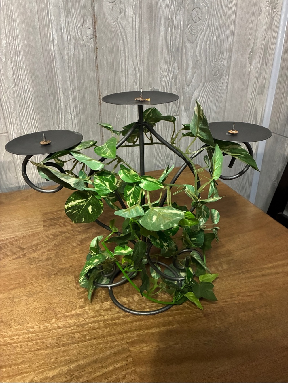 Decorative Black Metal 3-Arm Candle Holder with Faux Greenery 12”x12”